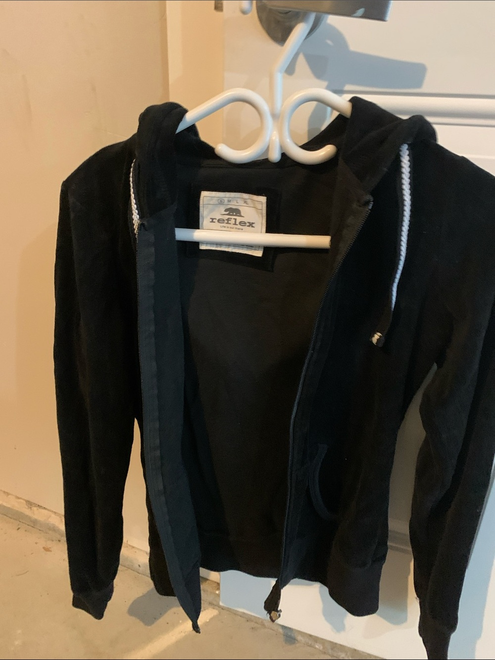 Reflex Black Zip Hoodie with White Drawcords